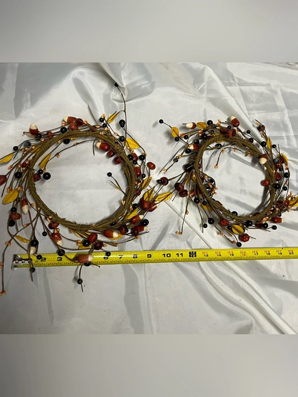 Autumn Harvest Berry & Leaf Wreath Pair - Yellow, Brown, Black Accents